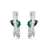 SWAROVSKI HYPERBOLA HOOP EARRINGS, CARBON NEUTRAL ZIRCONIA, MIXED CUTS, GREEN, RHODIUM PLATED 5665334