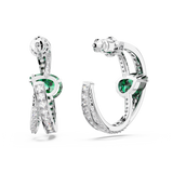 SWAROVSKI HYPERBOLA HOOP EARRINGS, CARBON NEUTRAL ZIRCONIA, MIXED CUTS, GREEN, RHODIUM PLATED 5665334