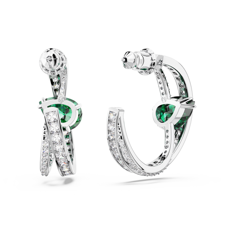 SWAROVSKI HYPERBOLA HOOP EARRINGS, CARBON NEUTRAL ZIRCONIA, MIXED CUTS, GREEN, RHODIUM PLATED 5665334