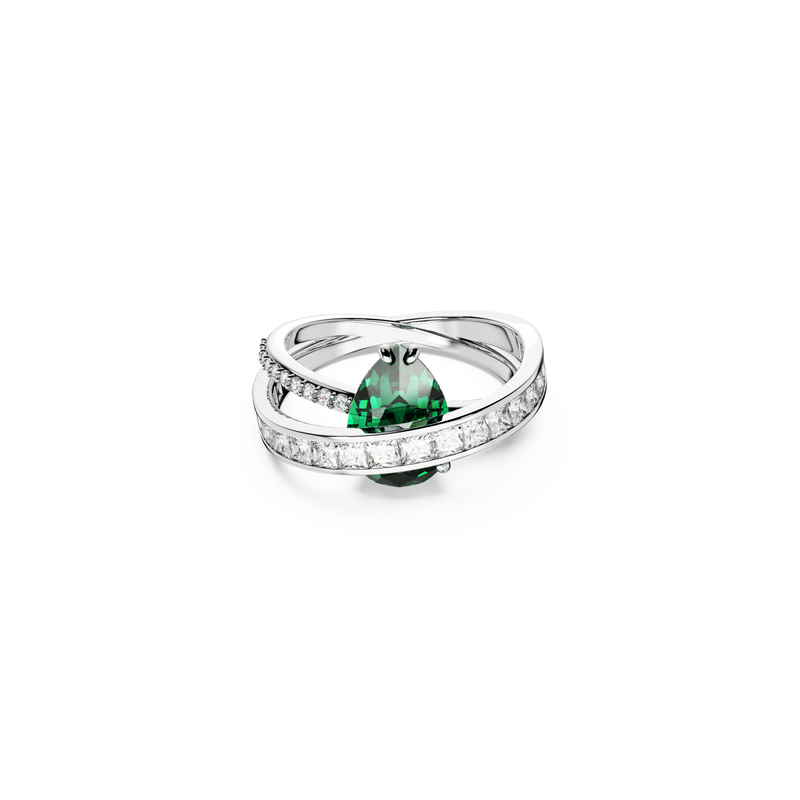 SWAROVSKI HYPERBOLA COCKTAIL RING, CARBON NEUTRAL ZIRCONIA, MIXED CUTS, DOUBLE BANDS, GREEN, RHODIUM PLATED