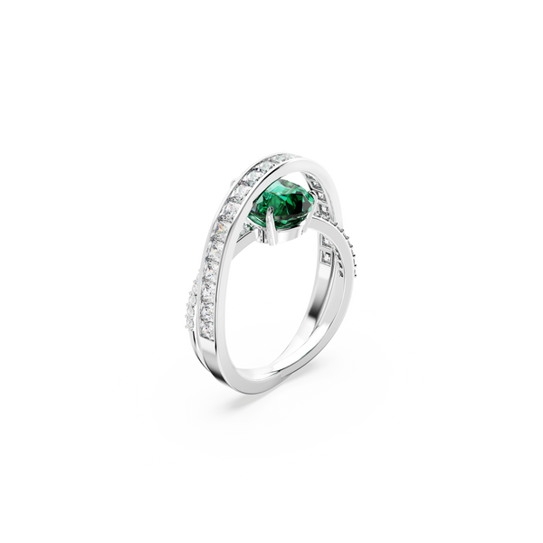 SWAROVSKI HYPERBOLA COCKTAIL RING, CARBON NEUTRAL ZIRCONIA, MIXED CUTS, DOUBLE BANDS, GREEN, RHODIUM PLATED