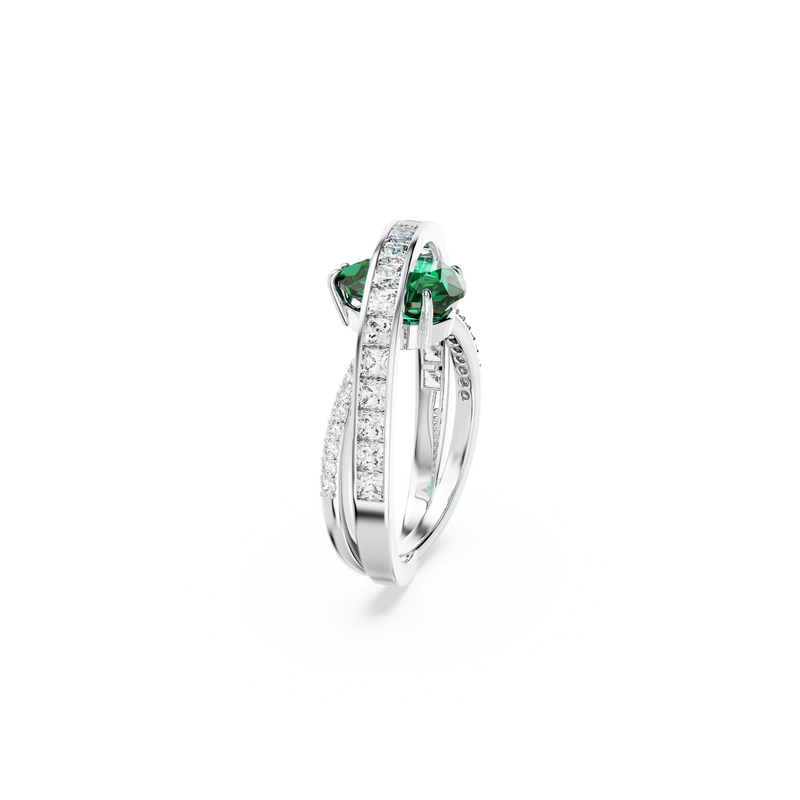 SWAROVSKI HYPERBOLA COCKTAIL RING, CARBON NEUTRAL ZIRCONIA, MIXED CUTS, DOUBLE BANDS, GREEN, RHODIUM PLATED