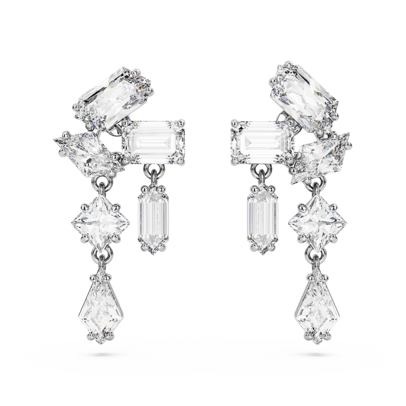 Swarovski Mesmera drop earrings, Mixed cuts, White, Rhodium plated