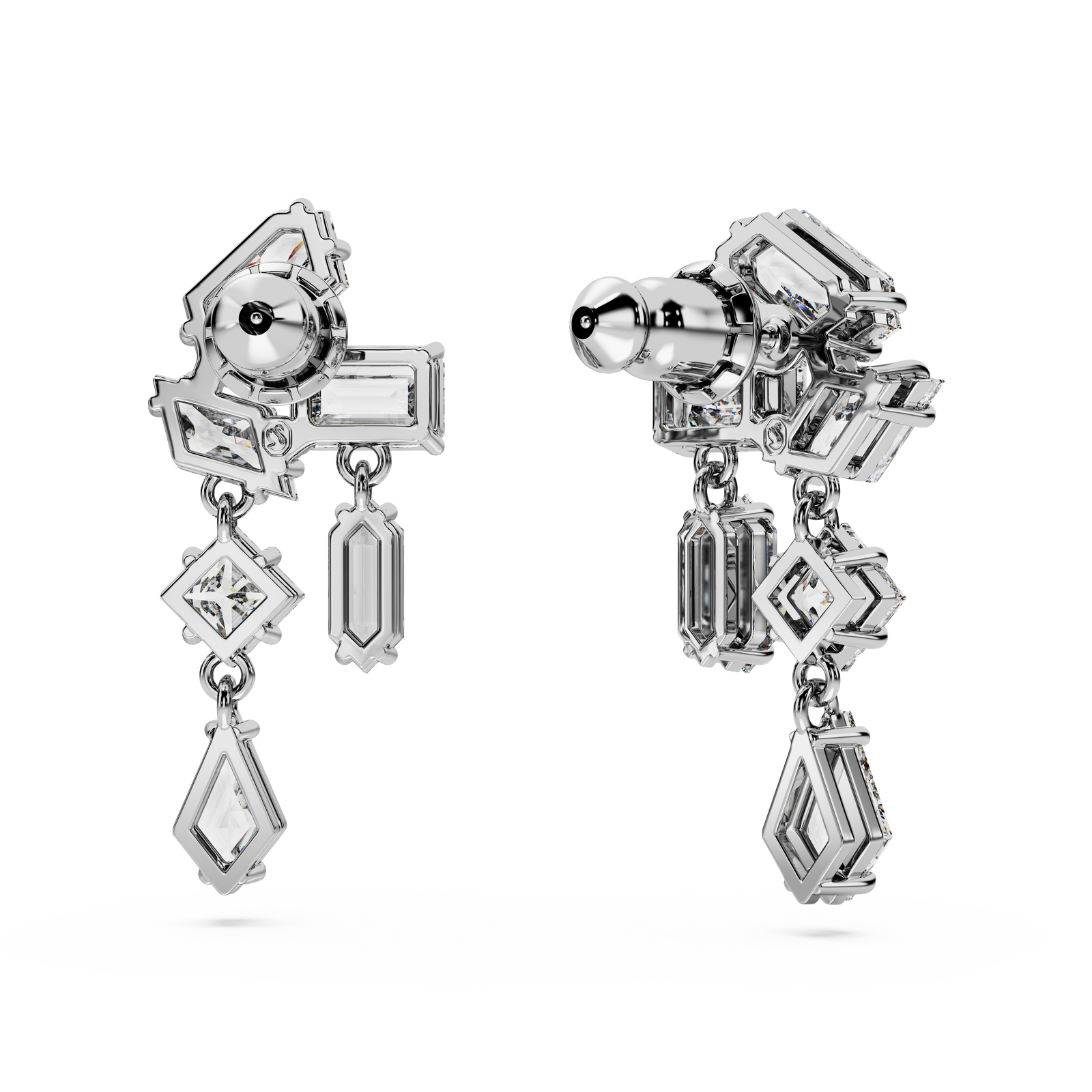 Swarovski Mesmera drop earrings, Mixed cuts, White, Rhodium plated