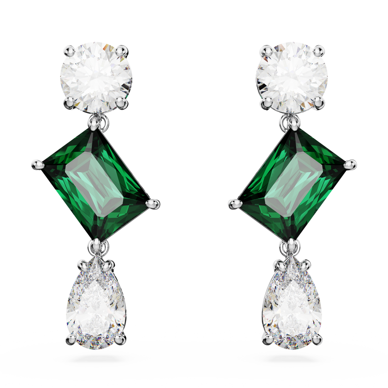 SWAROVSKI MESMERA DROP EARRINGS, MIXED CUTS, GREEN, RHODIUM PLATED 5665878