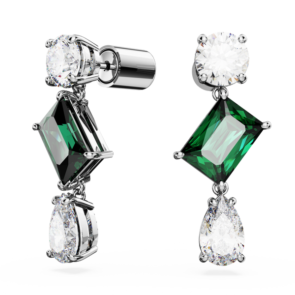 SWAROVSKI MESMERA DROP EARRINGS, MIXED CUTS, GREEN, RHODIUM PLATED 5665878