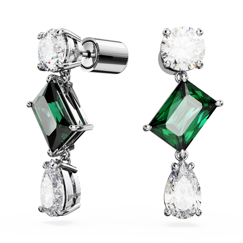 SWAROVSKI MESMERA DROP EARRINGS, MIXED CUTS, GREEN, RHODIUM PLATED 5665878