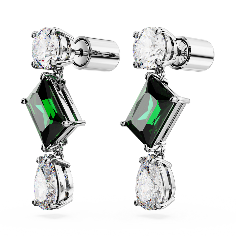 SWAROVSKI MESMERA DROP EARRINGS, MIXED CUTS, GREEN, RHODIUM PLATED 5665878