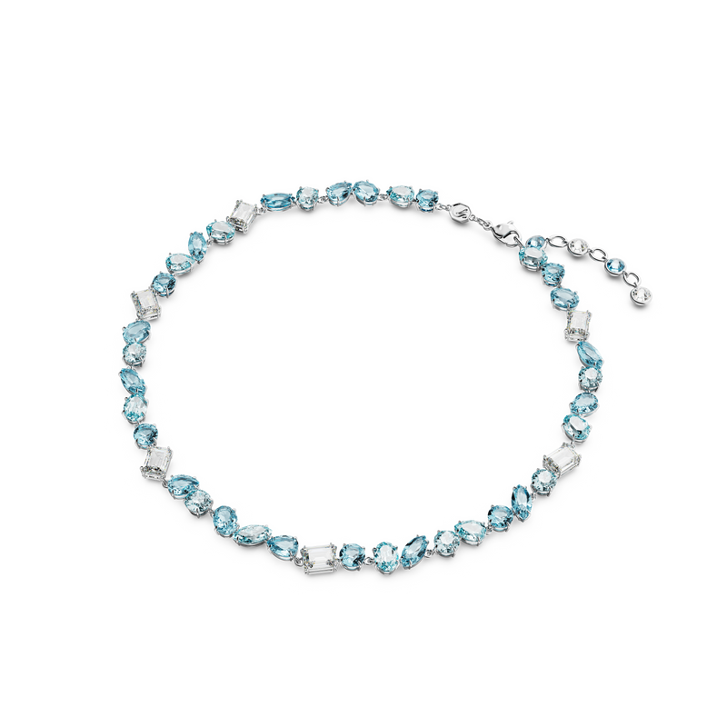 Swarovski Gema necklace, Mixed cuts, Blue, Rhodium plated Swarovski Gema necklace, Mixed cuts, Blue, Rhodium plated