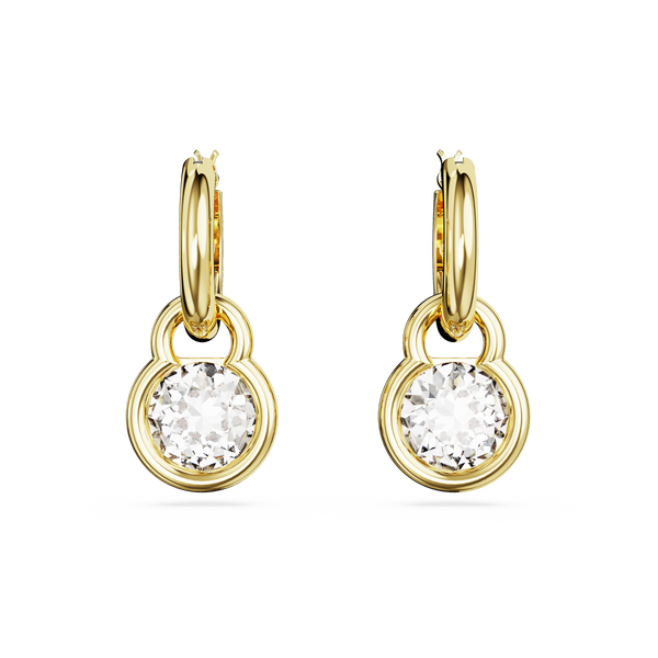 SWAROVSKI DEXTERA DROP EARRINGS, ROUND CUT, WHITE, GOLD-TONE PLATED 5666023