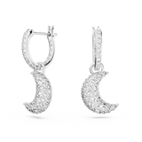 Swarovski Luna drop earrings, Moon, White, Rhodium plated