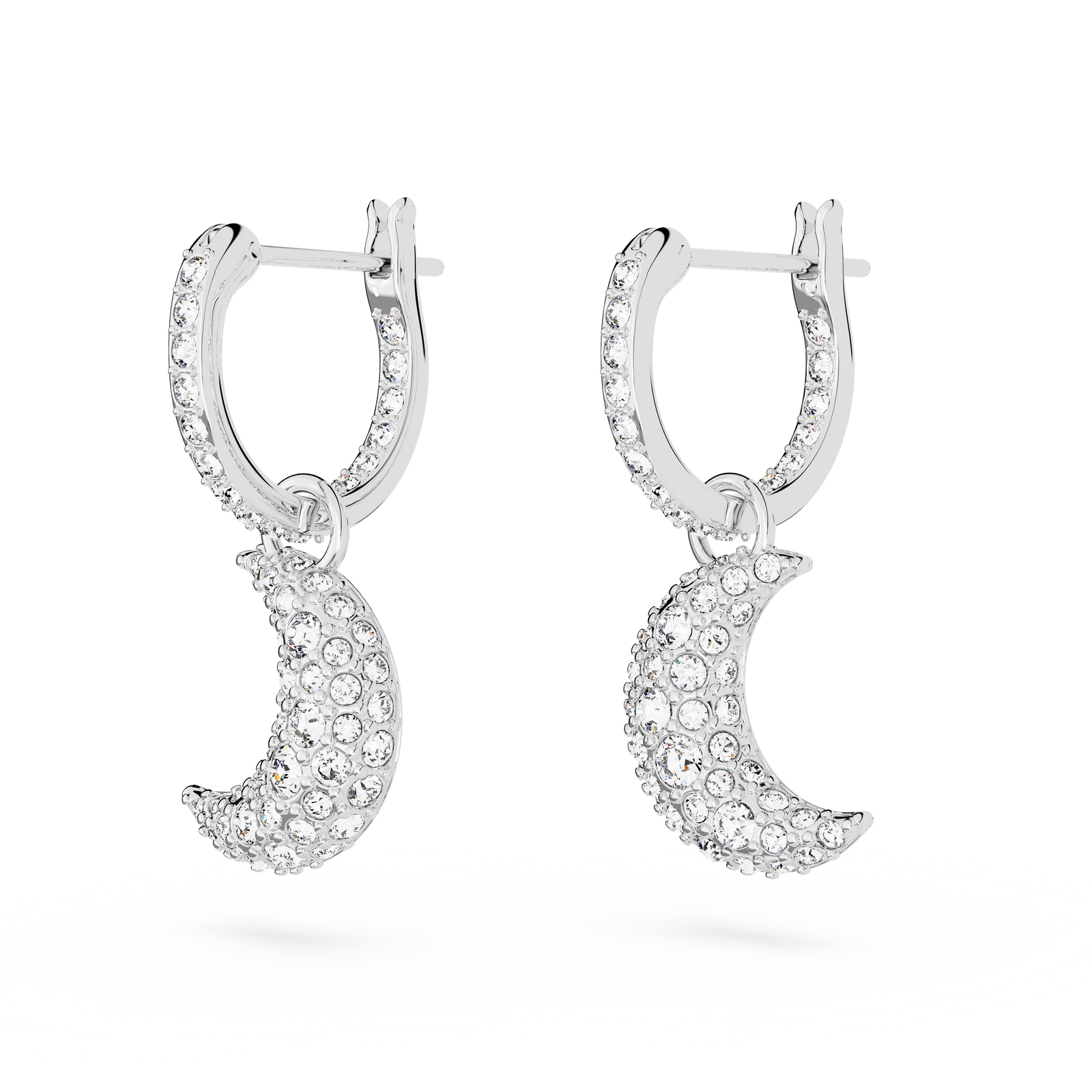 Swarovski Luna drop earrings, Moon, White, Rhodium plated