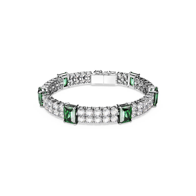 Swarovski Matrix Tennis bracelet, Mixed cuts, Green, Rhodium