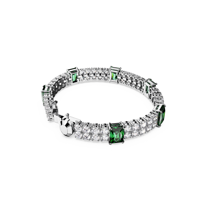 SWAROVSKI MATRIX TENNIS BRACELET, MIXED CUTS, GREEN, RHODIUM PLATED