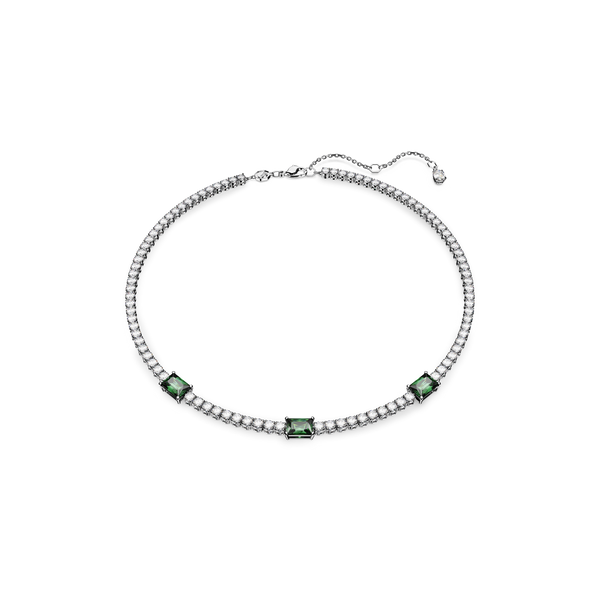 SWAROVSKI MATRIX TENNIS NECKLACE, MIXED CUTS, GREEN, RHODIUM PLATED 5666168