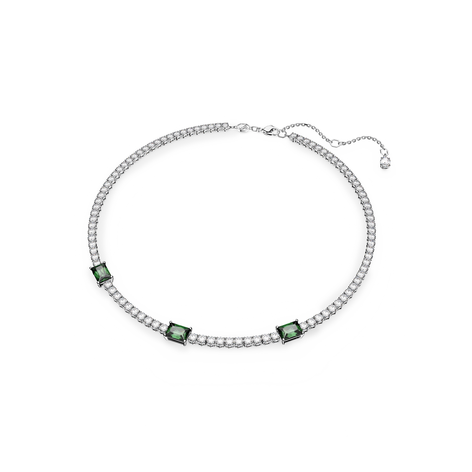 Swarovski Matrix Tennis necklace, Mixed cuts, Green, Rhodium