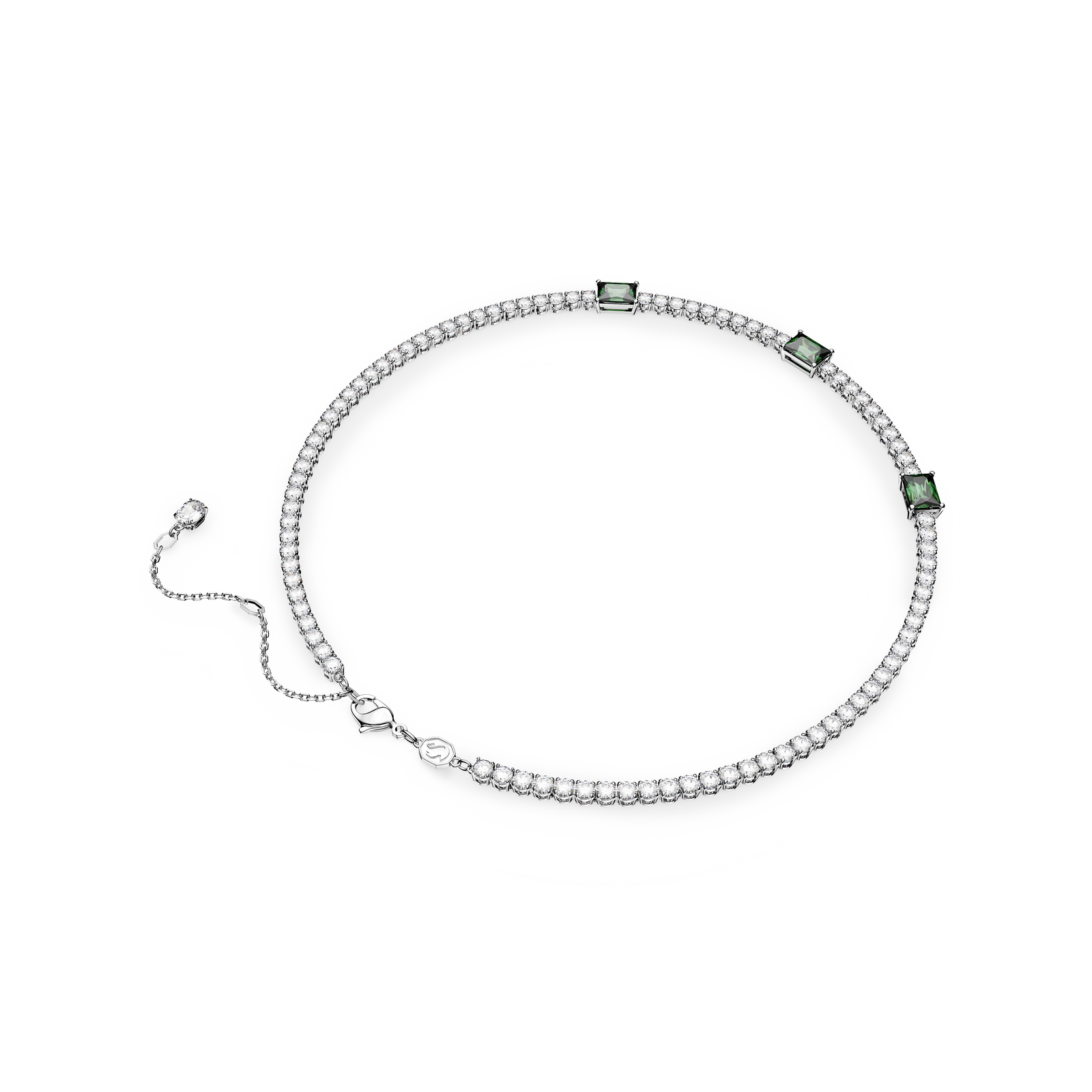 Swarovski Matrix Tennis necklace, Mixed cuts, Green, Rhodium Swarovski Matrix Tennis necklace, Mixed cuts, Green, Rhodium