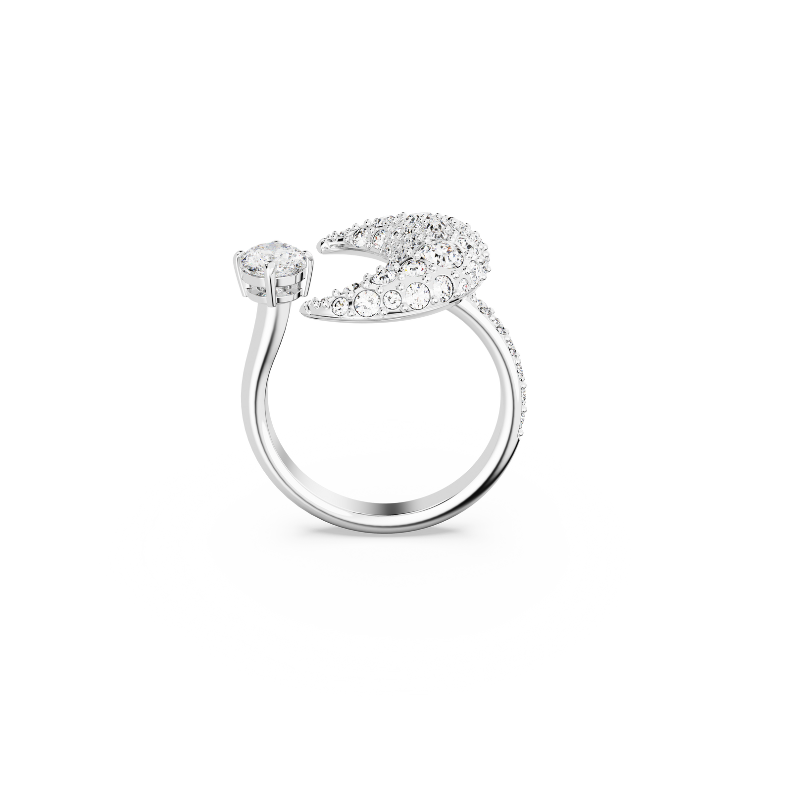 Swarovski Luna open ring, Moon, White, Rhodium plated