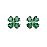 Swarovski Idyllia stud earrings, Clover, Green, Gold-tone plated 5666236