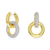 Swarovski Dextera hoop earrings, Asymmetrical design, Interlocking loop, White, Gold-tone plated 5668818