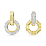 Swarovski Dextera hoop earrings, Asymmetrical design, Interlocking loop, White, Gold-tone plated 5668818