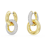 Swarovski Dextera hoop earrings, Asymmetrical design, Interlocking loop, White, Gold-tone plated 5668818