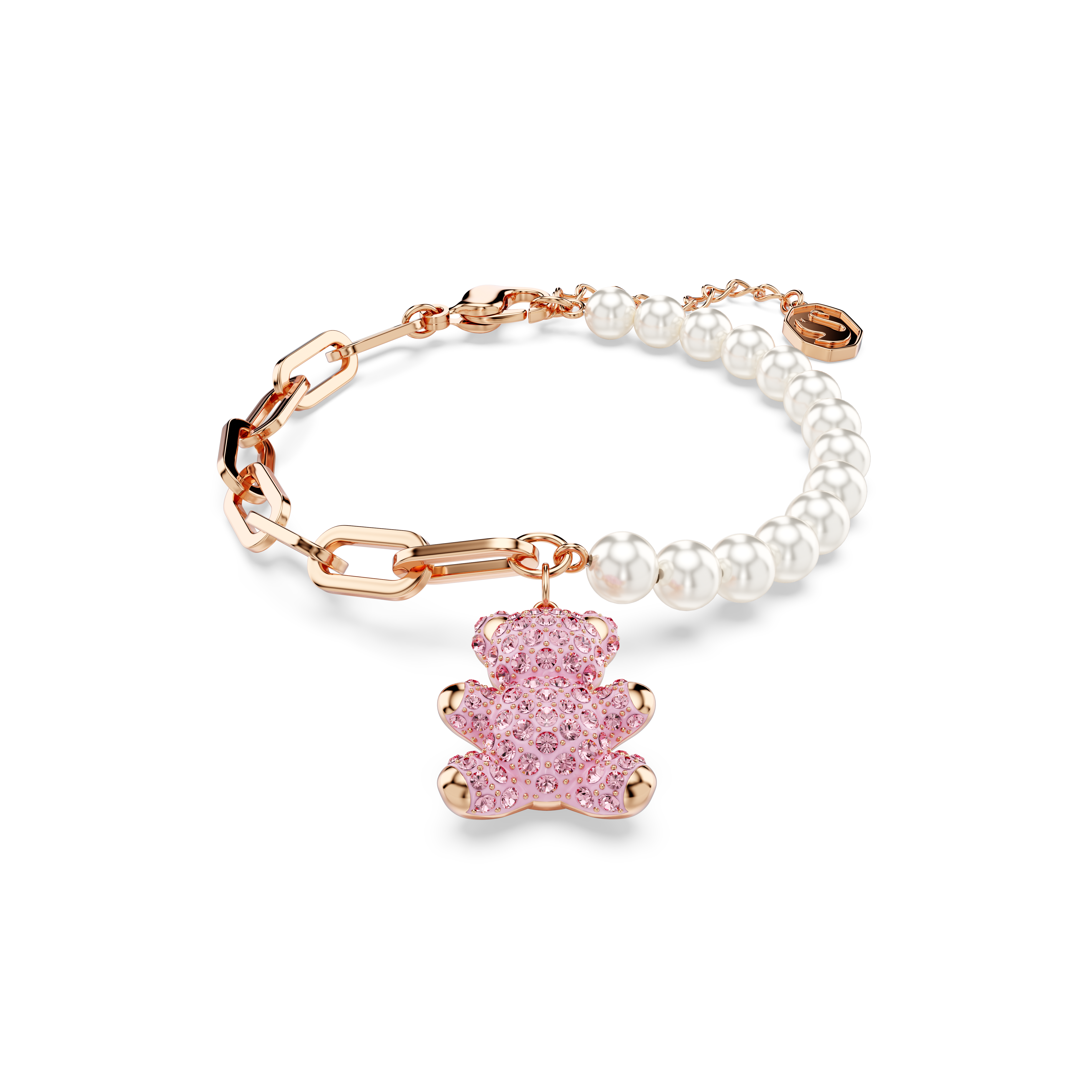 Swarovski Teddy bracelet, Crystal pearl, Bear, Pink, Rose gold-tone ...