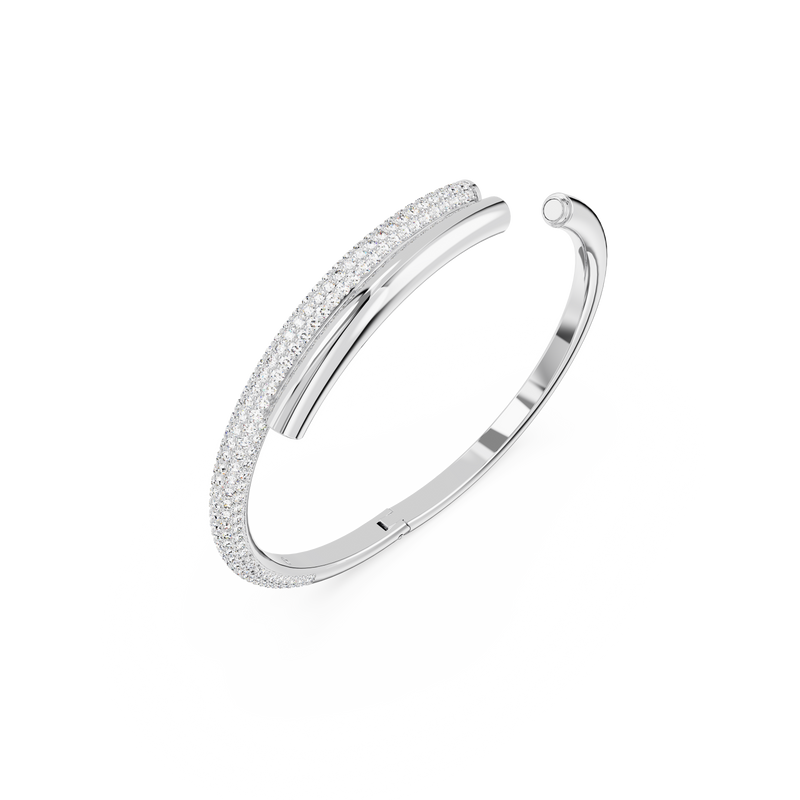 SWAROVSKI DEXTERA BANGLE, MAGNETIC CLOSURE, WHITE, RHODIUM PLATED