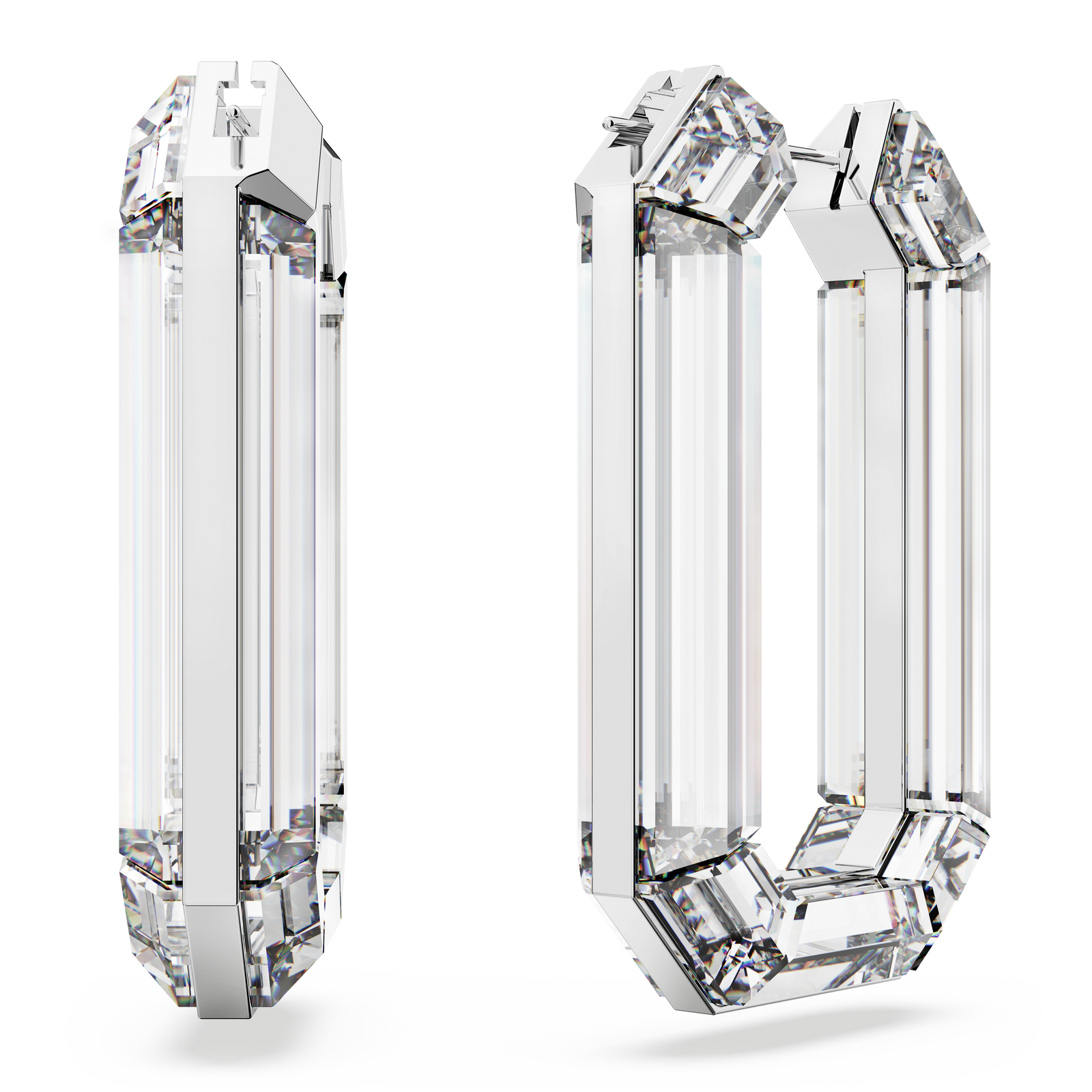 Swarovski Lucent hoop earrings, Statement, Octagon shape, White