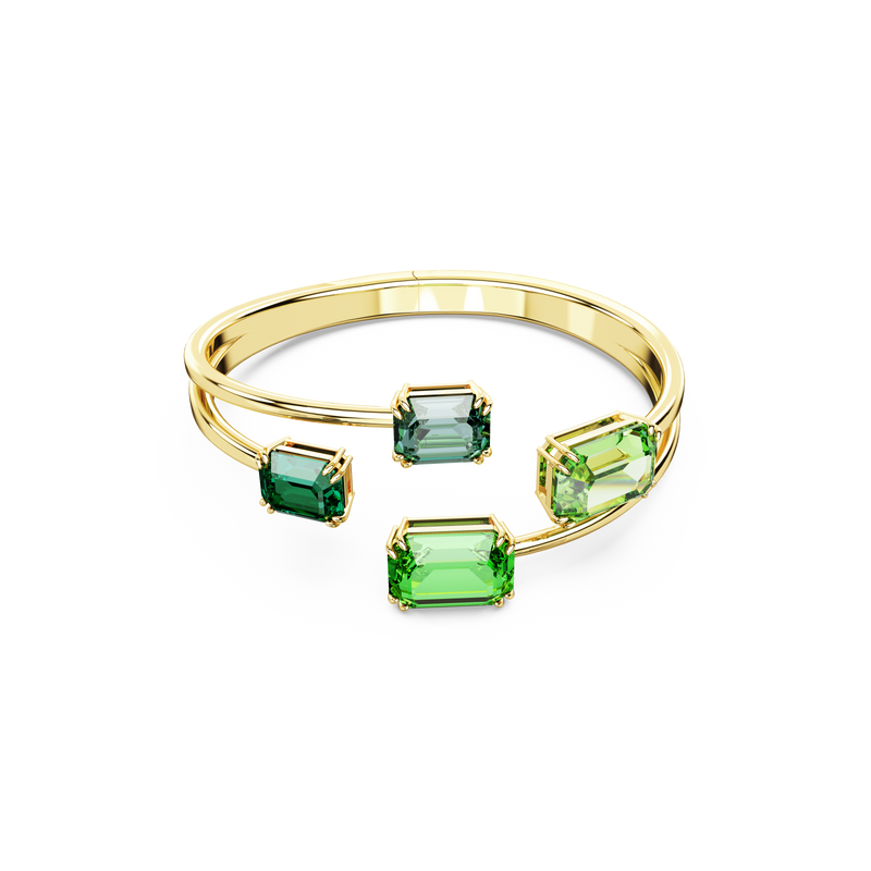 SWAROVSKI MILLENIA BANGLE, OCTAGON CUT, GREEN, GOLD-TONE PLATED