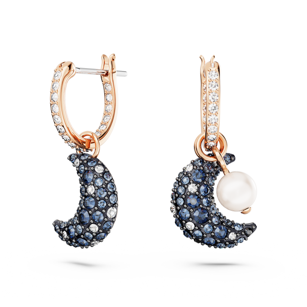 SWAROVSKI LUNA DROP EARRINGS, ASYMMETRICAL DESIGN, MOON, MULTICOLORED, ROSE GOLD-TONE PLATED 5671569