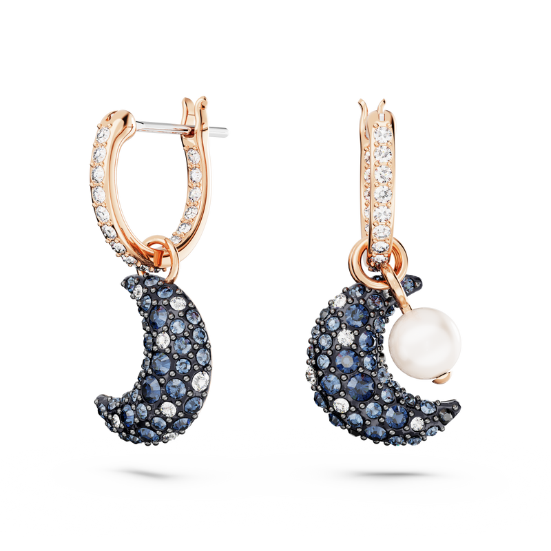 SWAROVSKI LUNA DROP EARRINGS, ASYMMETRICAL DESIGN, MOON, MULTICOLORED, ROSE GOLD-TONE PLATED 5671569