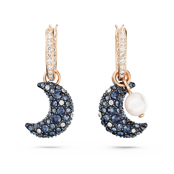 SWAROVSKI LUNA DROP EARRINGS, ASYMMETRICAL DESIGN, MOON, MULTICOLORED, ROSE GOLD-TONE PLATED 5671569