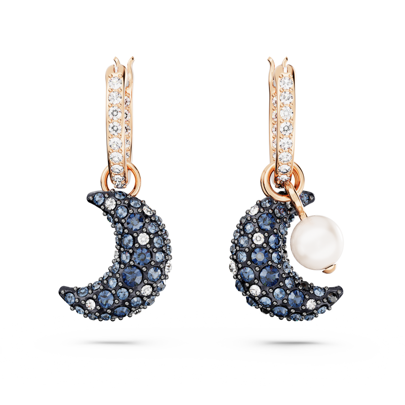 SWAROVSKI LUNA DROP EARRINGS, ASYMMETRICAL DESIGN, MOON, MULTICOLORED, ROSE GOLD-TONE PLATED 5671569