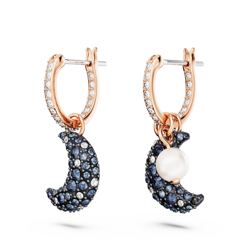 SWAROVSKI LUNA DROP EARRINGS, ASYMMETRICAL DESIGN, MOON, MULTICOLORED, ROSE GOLD-TONE PLATED 5671569