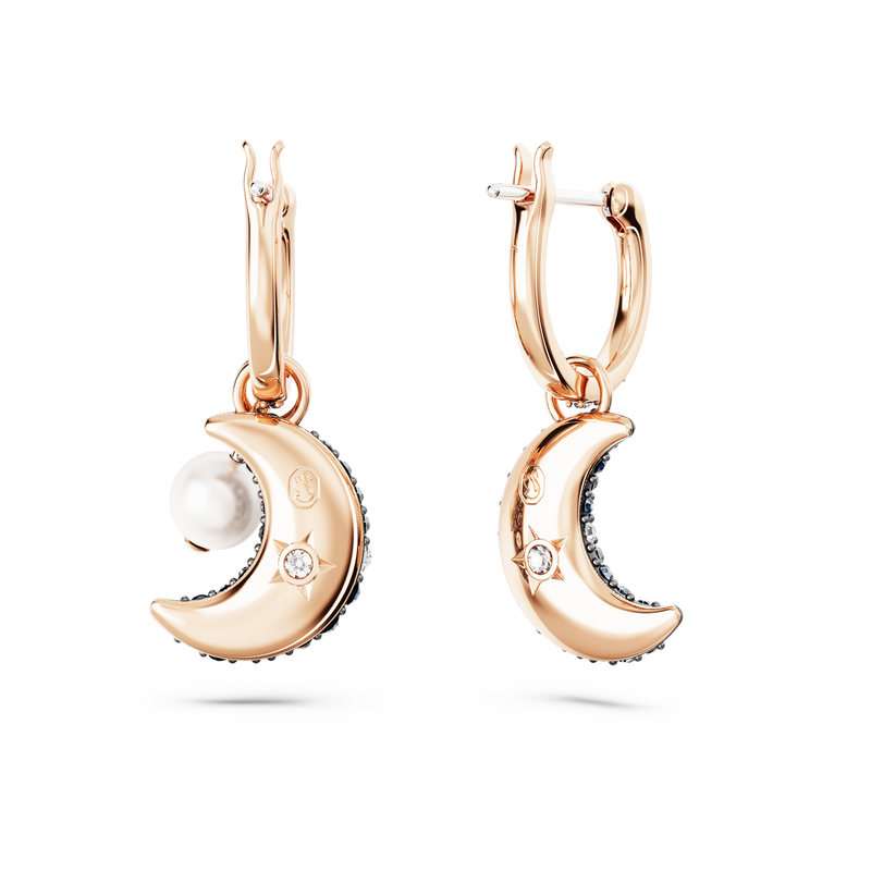 SWAROVSKI LUNA DROP EARRINGS, ASYMMETRICAL DESIGN, MOON, MULTICOLORED, ROSE GOLD-TONE PLATED 5671569