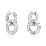 SWAROVSKI DEXTERA HOOP EARRINGS, ASYMMETRICAL DESIGN, INTERLOCKING LOOP, WHITE, RHODIUM PLATED 5671807