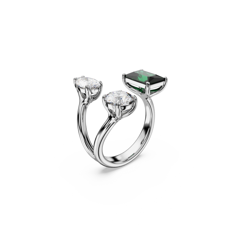 SWAROVSKI MESMERA OPEN RING, MIXED CUTS, GREEN, SILVER-TONE FINISH