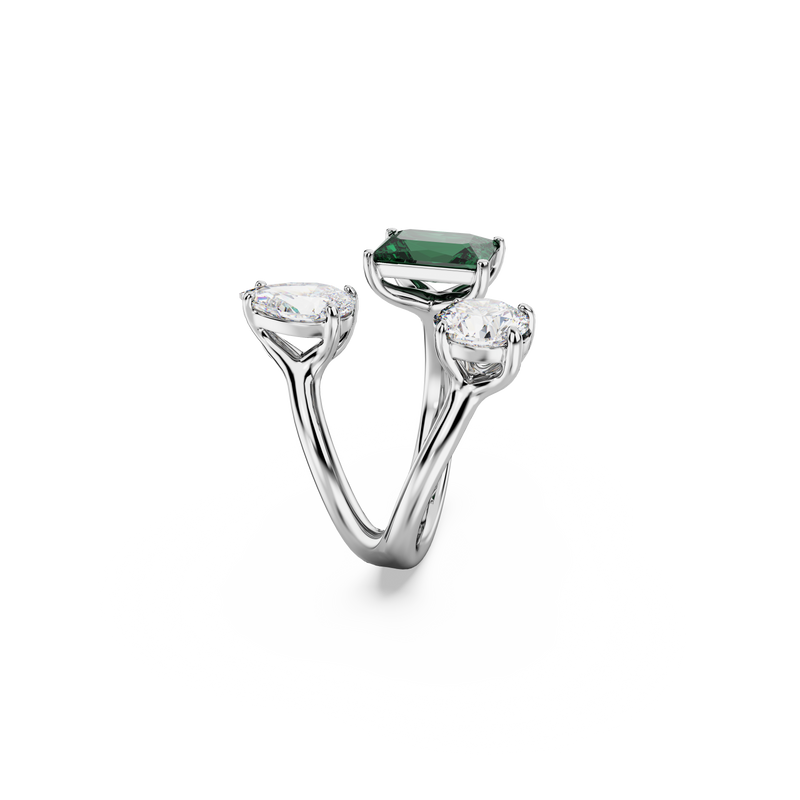 SWAROVSKI MESMERA OPEN RING, MIXED CUTS, GREEN, SILVER-TONE FINISH