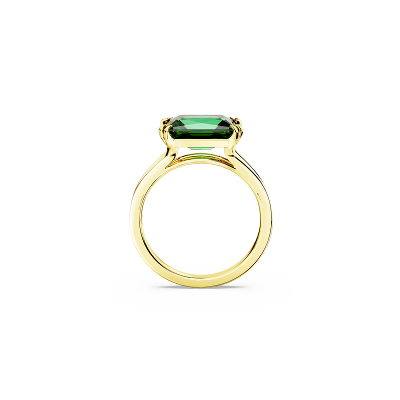 Swarovski Matrix cocktail ring, Rectangular cut, Green, Gold-tone