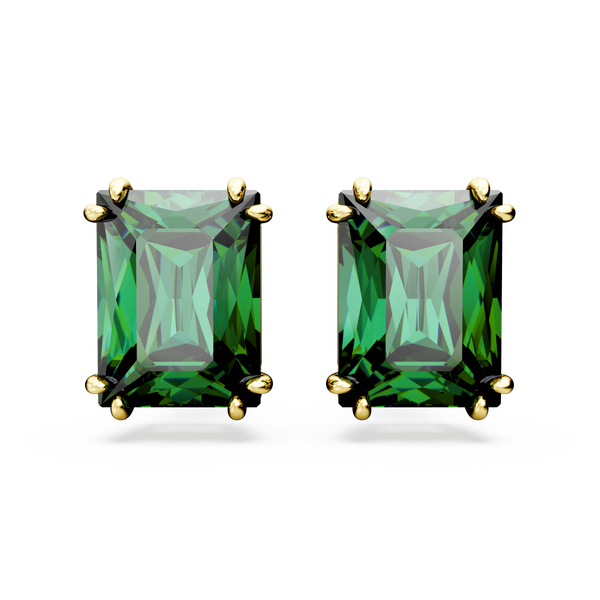 SWAROVSKI MATRIX STUD EARRINGS, RECTANGULAR CUT, GREEN, GOLD-TONE PLATED 5677142