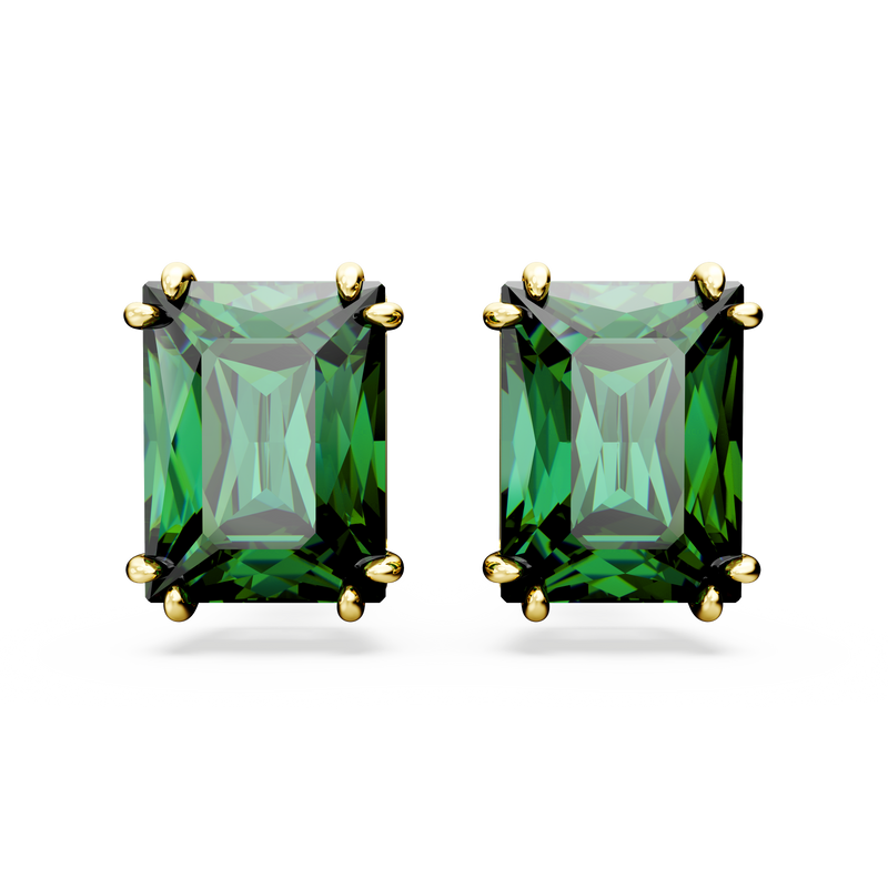 SWAROVSKI MATRIX STUD EARRINGS, RECTANGULAR CUT, GREEN, GOLD-TONE PLATED 5677142