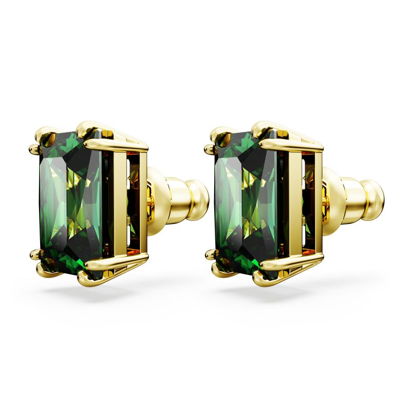 SWAROVSKI MATRIX STUD EARRINGS, RECTANGULAR CUT, GREEN, GOLD-TONE PLATED 5677142