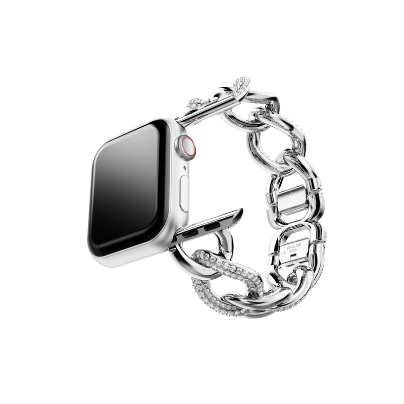 SWAROVSKI SPARKLING CHAIN STRAP, FOR APPLE WATCH® 40MM & 41MM, SILVER TONE, STAINLESS STEEL 5678671