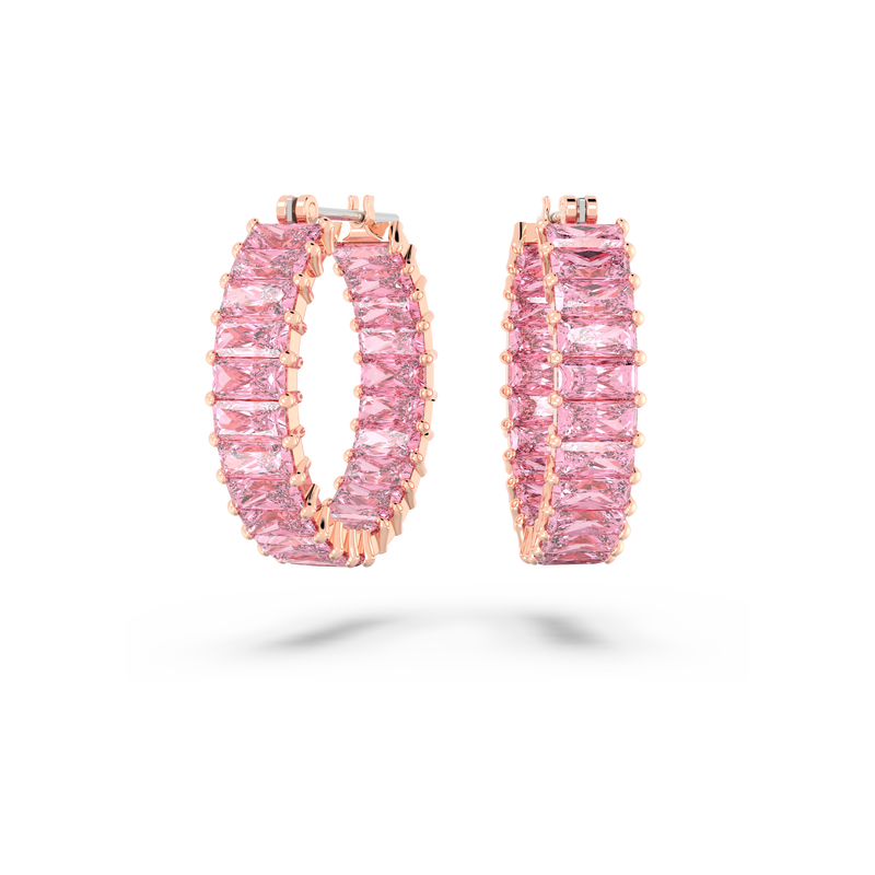 Swarovski Matrix hoop earrings, Baguette cut, Pink, Rose gold-tone ...