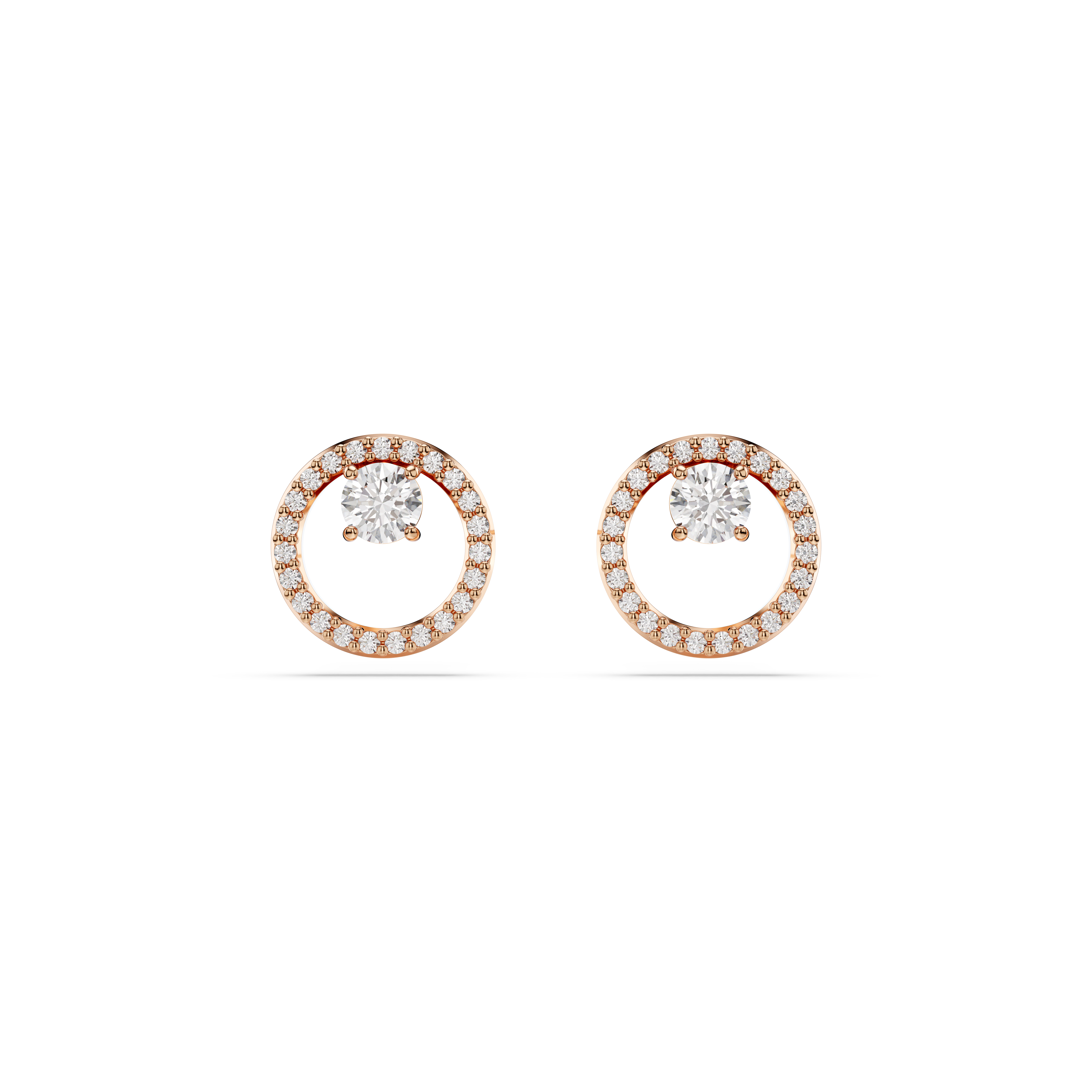 Swarovski Constella stud earrings, Round cut, White, Rose gold-tone ...