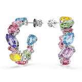 Swarovski Gema hoop earrings, Asymmetrical design, Mixed cuts, Small, Multicolored, Rhodium plated 5692412