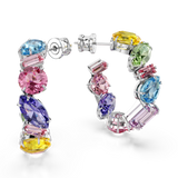 Swarovski Gema hoop earrings, Asymmetrical design, Mixed cuts, Small, Multicolored, Rhodium plated 5692412