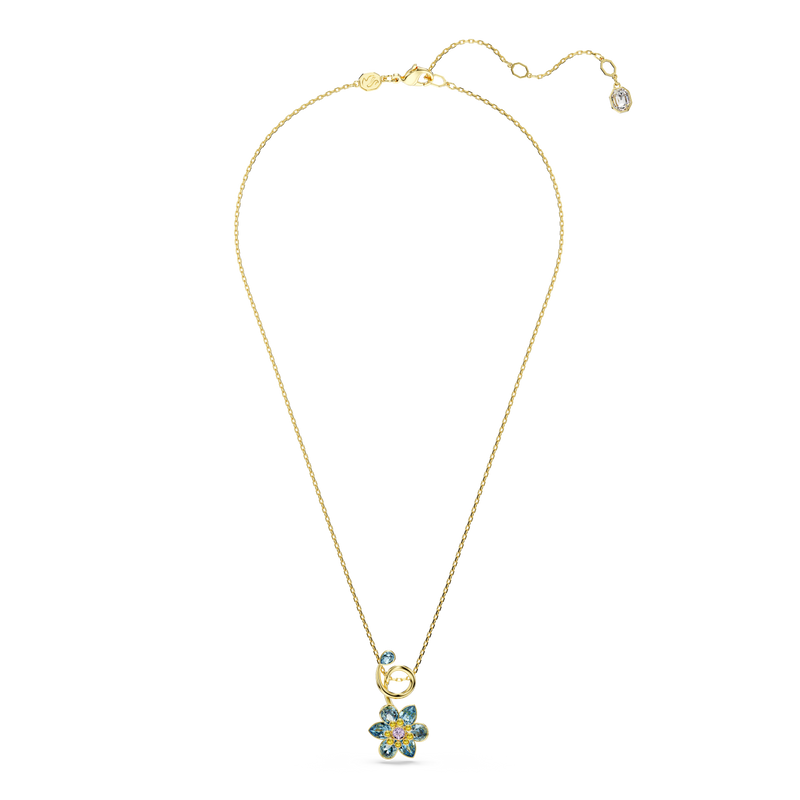 Swarovski Idyllia pendant, Mixed cuts, Flower, Blue, Gold-tone plated ...