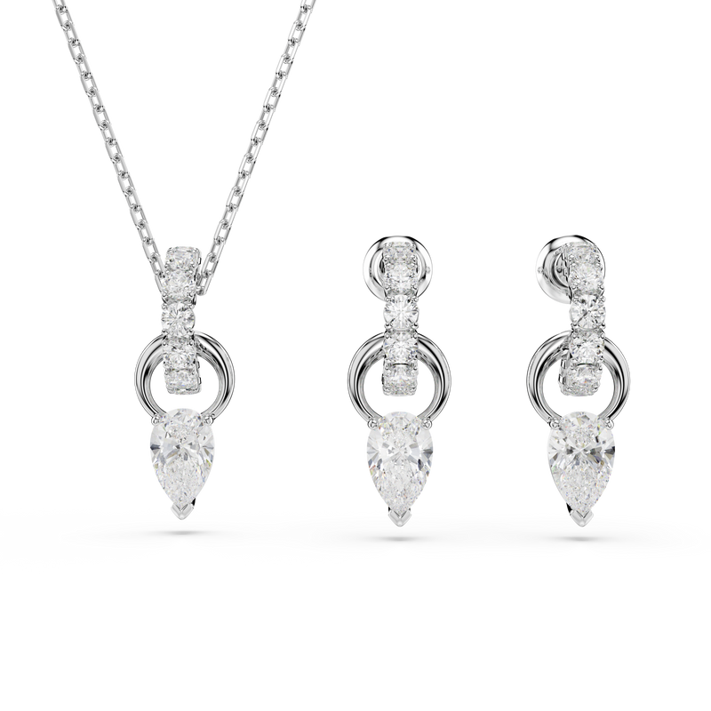 Swarovski Mesmera set, Pear cut, Round cut, White, Rhodium plated ...
